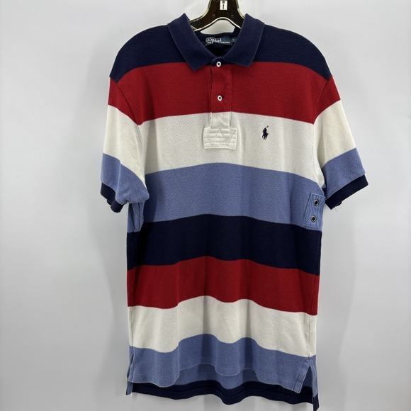 Vintage 90s Polo Ralph Lauren Polo Shirt Mens Lg Color Block Red White Blue - Picture 8 of 9